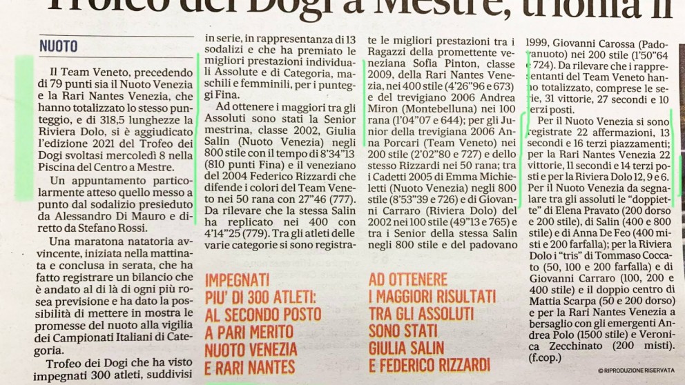Articolo sul Trofeo dei Dogi